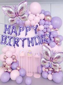 13/86 件 16 英寸紫色生日快乐气球套装，大号蝴蝶铝箔气球和紫粉色乳胶气球适合生日派对，蝴蝶主题装饰 - 彩色 - 查看 1