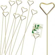 20 piezas de soportes metálicos para tarjetas con diseño floral, soporte para fotos con forma de flor en corazón dorado, adecuado para bodas, fiestas de cumpleaños