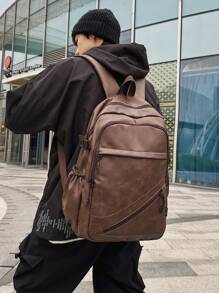 New Versatile PU Backpack With Large Capacity, Waterproof, Suitable For High School, College Students, Outdoor Cycling, Commute, Fashion & Minimalist Design