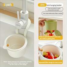 1-Pack Multi-Purpose Hanging Filter Sink Basket - Push Button Drain And Storage Design, Separate Filter, One-Second Installation, Durable Plastic Material, Kitchen And Bathroom Storage, Space Saving, Sturdy Construction, Suitable For Apartment Living