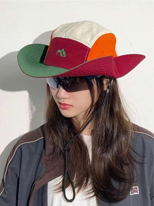 1pc New Colorblock Fishing Hat For Women, Quick Dry Fabric Breathable Sunscreen Hat For Mountain Hiking, Camping, Summer
