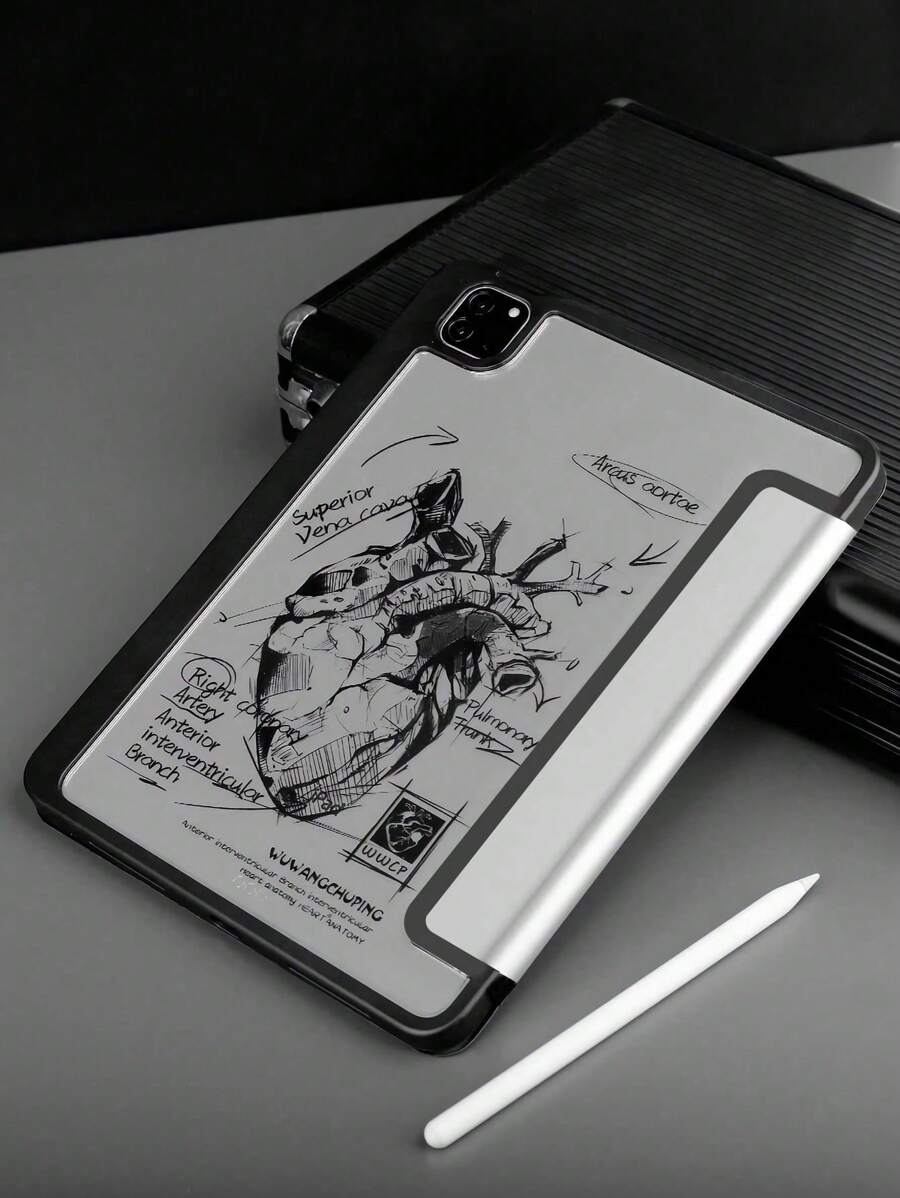 Funda protectora personalizada con pintura acrílica transparente de corazón a doble cara, a prueba de golpes, adecuada para iPad séptima, octava (10.2 pulgadas) y décima generación, con ranura para bolígrafo, compatible con funciones de suspensión y activación, regalo de vacaciones, regalo de Año Nuevo.
