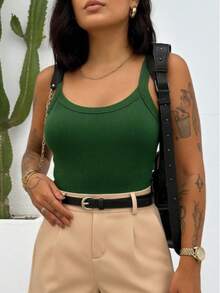 Casual Summer Strappy Tank Top - Army Green - View 1