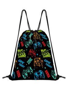 Kids' Fun Pattern Drawstring Bag - Teens Sport Gym Swim Travel Work Hiking Daypack Bag, Lightweight & Durable, Cute Designs Basketball,Game Print - Perfect For School, Sports, Travel, And Toy Storage