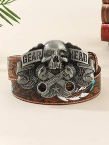 1PC Men And Women Can Use Retro Belt With Large Buckle, Domineering Personalized, Embossed PU Leather, Fashionable Retro Gothic Style - Large Skull - View 14