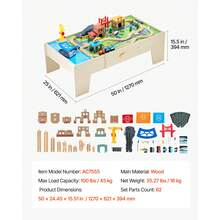 Train Table, 62 Multicolor Pieces Wooden Kids Activity Table With Large Storage Drawer, 3-In-1 Wooden Train Set For Playing, Drawing, Reading, Eating, Creative Toy Set For Kids Ages 3+ - 62 Multicolor Pieces - View 7