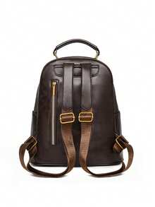 Ladies' Retro Small Backpack, Synthetic Leather, Detachable Strap, Multiple Compartments, Multifunctional Shoulder Bag For Daily Work - Brown - View 8