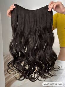 V型夾式混色棕色22英寸長度自然波浪合成髮片捲曲