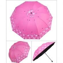1pc Random Retro Floral 10 Ribs Reinforced Large Umbrella, Black Coating Rain/Sun Protection Parasol Summer Cooling,Beach,Travel