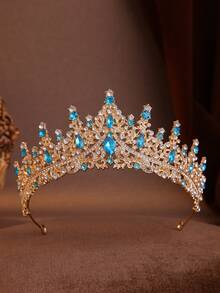 4pcs Elegant Baroque Waterdrop Rhinestone Crown Necklace And Earrings Set, Ideal For Weddings And Formal Occasions - 淺藍色 - 查看 3
