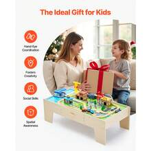 Train Table, 62 Multicolor Pieces Wooden Kids Activity Table With Large Storage Drawer, 3-In-1 Wooden Train Set For Playing, Drawing, Reading, Eating, Creative Toy Set For Kids Ages 3+ - 62 Multicolor Pieces - View 6