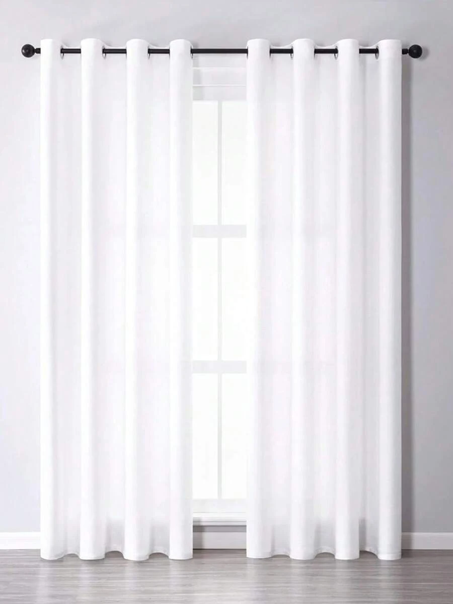 1pc Solid Single Panel Sheer Curtain, Rural Living Room, Bedroom, Bay Window, Balcony, White Gauze Curtain - Multicolor - View 1