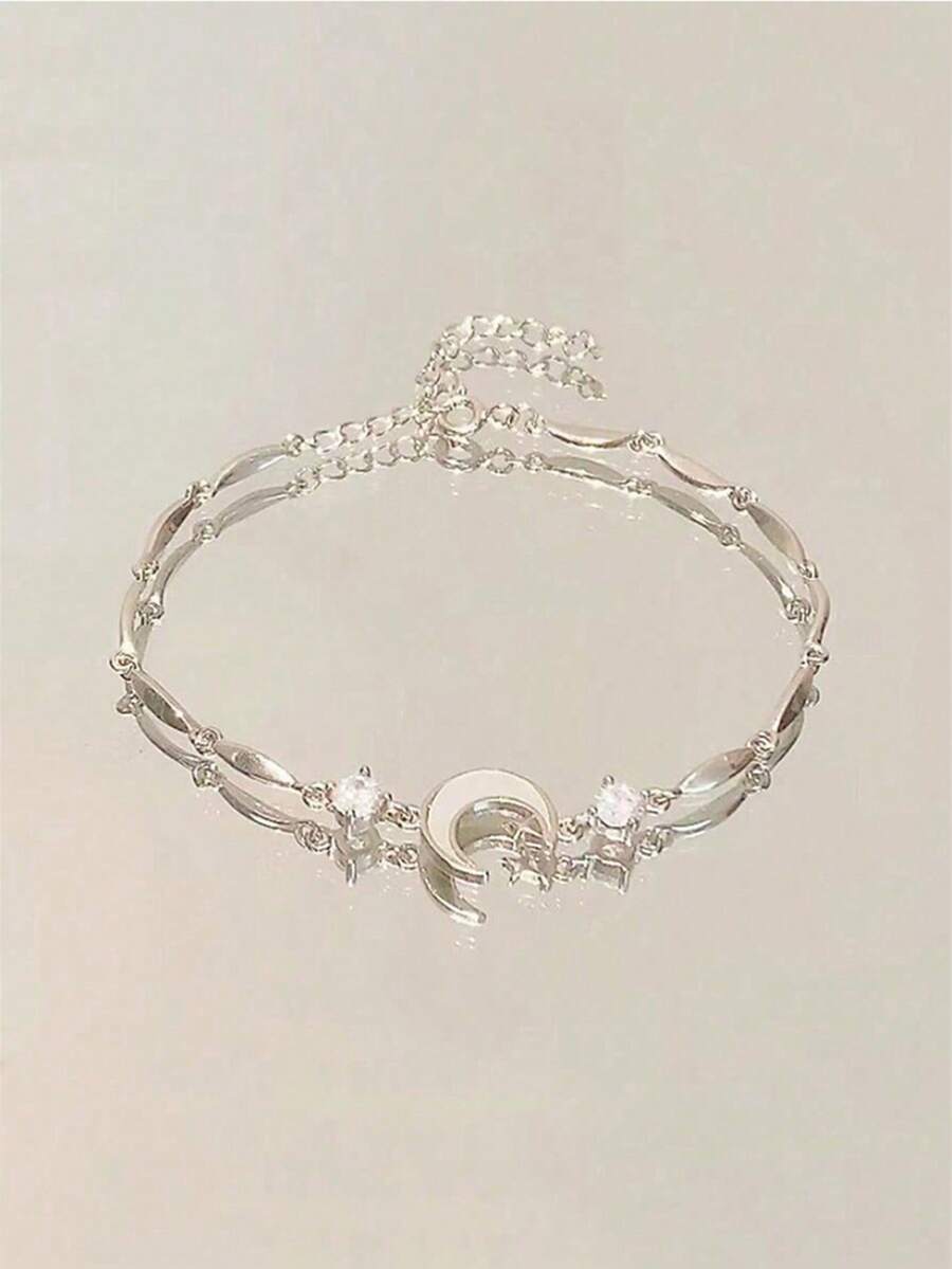 1 件时尚优雅银色调月亮锆石手链