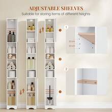 HaluPeit Bathroom Cabinet, Narrow High Bathroom Cabinet, Tall Bathroom Cabinet, Bathroom Cabinet With Open Compartment And Door, Adjustable Shelves, Space-Saving Bathroom Shelf, Bathroom Furniture, Modern, 20 * 20 * 180 Cm White - trắng - Xem 4