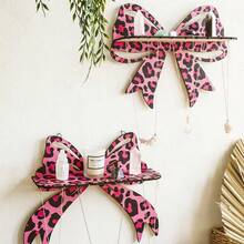 1pc Butterfly Shaped Wall Mounted Jewelry Display Rack, Pink Leopard Print Decorative Storage Organizer, Floating Wall Hanging Rack For Earrings, Necklaces And Rings, Modern Home Decor, Ideal Gift For Her, Stylish Storage Solution For Bedroom Or Bathroom - Multicolor - View 2