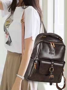 Ladies' Retro Small Backpack, Synthetic Leather, Detachable Strap, Multiple Compartments, Multifunctional Shoulder Bag For Daily Work - Brown - View 11