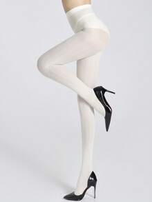 1条女士纯色竖条纹透明连裤袜，无缝紧身连裤袜，适合居家、办公、派对、户外、休闲和度假穿着，舒适保暖。 - 彩色 - 查看 9