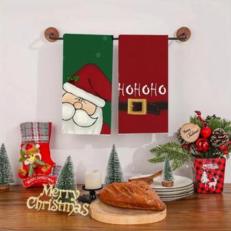 Un conjunto de 2 piezas de toallas con diseño temático navideño que incluyen un simple árbol de Navidad y un estampado de caramelos, lavables a máquina, resistentes al calor, absorbentes y reutilizables, adecuados para decoración de habitaciones, cocina y baño, decoración de fiestas, decoración del hogar e ideal como regalo de Navidad.