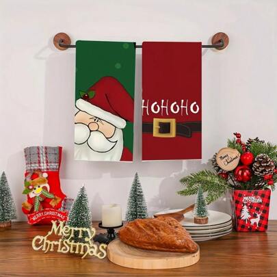 2 pezzi Set di asciugamani a tema natalizio, con stampa semplice di albero di Natale e caramelle, lavabili in lavatrice, resistenti al calore, assorbenti e riutilizzabili, adatti per decorazione di stanza, cucina e bagno, decorazione per feste, decorazione domestica, ideale come regalo di Natale.