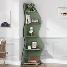 Tribesigns Corner Shelf, Rustic 5-Tier Wall Corner Bookshelf, Stylish Corner Small Bookcase Storage Rack Plant Stand With Unique Shape For Living Room, Home Office - Green - View 9