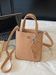 1pc Women Plain Color PU Leather Handbag, Zip Closure, Fashion Tote Bag, Suitable For Dates And Gifts - Khaki - View 3