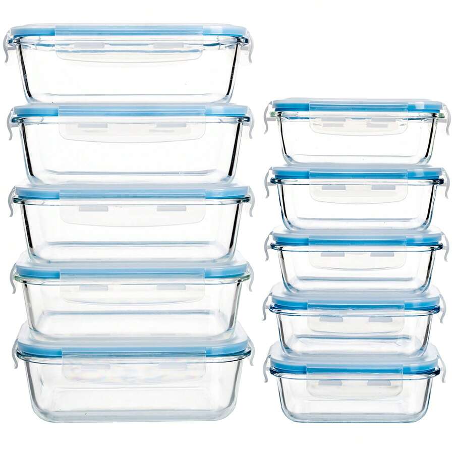 20 Pieces Glass Meal Prep Containers With Steam Vent, Food Storage Containers With Airtight Lids, For Home Kitchen Office Lunch Portion Control (10 Containers+10 Lids), Freezer And Refrigerator - Blue - View 1