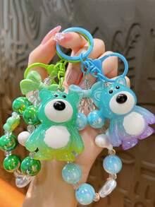 1 件时尚渐变可爱卡通亚克力熊钥匙扣 - 蝴蝶结珍珠汽车和包包吊坠，非常适合女士情人节背包学校汽车配件哥特 Y2k 圣诞节礼物创意 - 彩色 - 查看 2