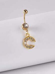 1pc Fashionable Classic 26 Letter Shape Pendant Goldtone Stainless Steel Navel Ring With Shiny Cubic Zirconia, Minimalist Style Body Piercing Jewelry Suitable For Women Daily Wear - Yellow Gold - View 13
