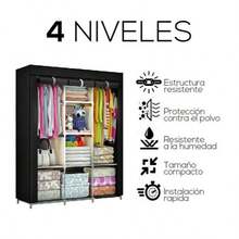 Closet Armable, Armario Organizador, Rack Organizador con Lona Anti-Polvo, Para Ropa, Bolsas y Zapatos, Fácil de Armar, Compacto, Para Habitación - Negro - Ver 9