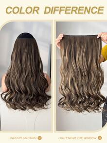 20-Inch Curly Wavy Invisible Hair Extensions, Chestnut Brown With Golden Highlights, Adjustable Size And Detachable Clips For Women - Multicolor - View 7