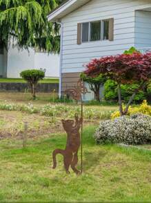 1 pieza Estaca de metal oxidado con forma de gato para el jardín, decoración de gato de metal envejecido para exteriores, ornamento para el patio o el césped para amantes de los gatos
