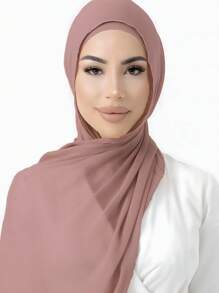 1条女士纯色细边围巾，休闲透气头巾，百搭披肩式头巾，四季皆宜。 - 彩色 - 查看 8