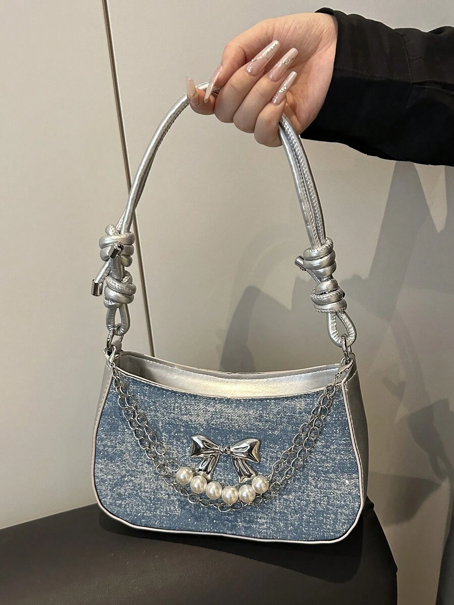 热销西部牛仔补丁风格女士单肩包，欧美秋冬时尚配饰钱包新品，非常适合日常出游、通勤、逛街。 - 寶藍色 - 查看 1