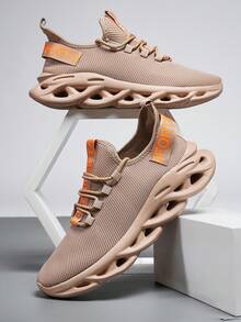 ​Men's Light Taupe Wave Sole Sneakers - COMFORT Verified All-Day Wear, Slip-Resistant Mesh Shoes For Men - 棕色 - 查看 4
