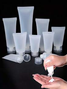 Tube en plastique rechargeable, récipient cosmétique translucide en plastique souple, tube de voyage rechargeable, petit flacon avec bouchon à rabat pour échantillons cosmétiques de voyage, contenant pour produits de toilette (sans liquide)