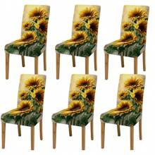 1pc/2pcs/4pcs/6pcs Creative Multi-Color Sunflower Print Home Decorative Chair Cover, Full Coverage High Stretch Slipcover, Dirt-Resistant And Anti-Fouling Chair Protector For Home, Seasonal Decor