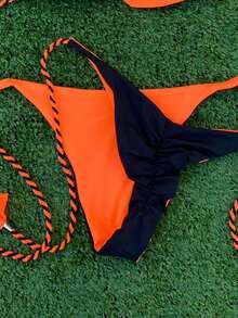 DOUBLE SIDED BIKINI BLACK AND ORANGE WEAR ON BOTH SIDES, LIFTS UP YOUR BUTT, TRIANGLE STRAP, SUMMER'S FAVORITE MODEL, HIGH SUPPORT, PERFECT FIT AND BEACHWEAR STYLE THAT ENHANCES THE BODY, IDEAL FOR TAN, COMFORT AND LOTS OF CHARM, TOP QUALITY FABRIC WITH UV PROTECTION Beach - 黑色和橙色 - 查看 2
