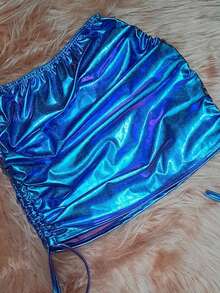 Fitted Metallic Skirt – Shine And Sophistication! - Blue - View 3