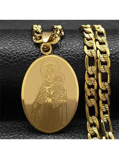 Collier pendentif Vierge Marie classique pour femmes et hommes en acier inoxydable doré/argenté, plaqué or. Collier Vierge Marie catholique pour hommes et femmes, accessoire de mode, cadeau de couple
