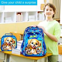 3PCS Girls Dog Bookbag, 16" Kids Backpackwith Lunch Box, School Bag For Elementary Prechool Toddler