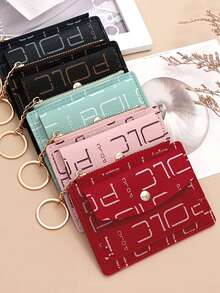 Letter Print Thin Card Holder, Portable Small Card Wallet, Coin Purse, Key Ring Card Sleeve - Multicolor - View 3