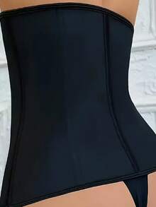1pc European And American High Elastic Latex Waist Cover Corset Zipper Waist Trainer - Black - View 2