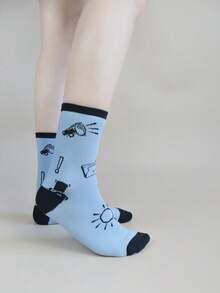 5 Pares de Meias Estampadas com Grafite da Moda Casuais para Mulheres, Adequadas para Uso Diário, Esportes, Estilo de Rua, Primavera/Outono