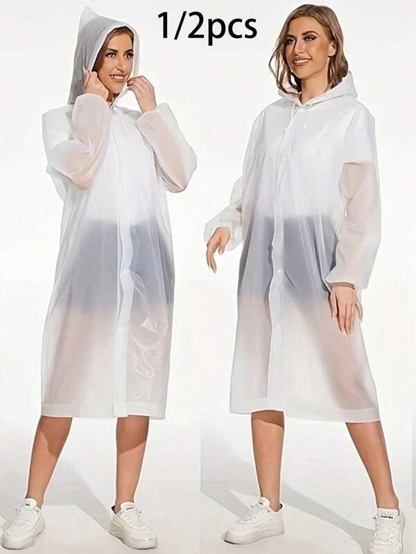 Capas de chuva reutilizáveis para adultos, 1/2 peças, capas de chuva espessas à prova d'água, capas de chuva com capuz para mulheres e homens, à prova d'água, à prova de vento, de secagem rápida e respiráveis, ponchos de EVA, capas de chuva com cordão e capuz para homens e mulheres, motocicletas, bicicletas, caminhadas, pesca e montanhismo