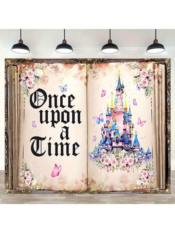 1pc Fairy Tale Book Photography Background Color Castle Storybook Background Princess Birthday Party Background Flowers Butterfly Wedding Decoration Background Studio Props
