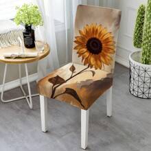 1pc/2pcs/4pcs/6pcs Creative Multi-Color Sunflower Print Home Decorative Chair Cover, Full Coverage High Stretch Slipcover, Dirt-Resistant And Anti-Fouling Chair Protector For Home, Seasonal Decor