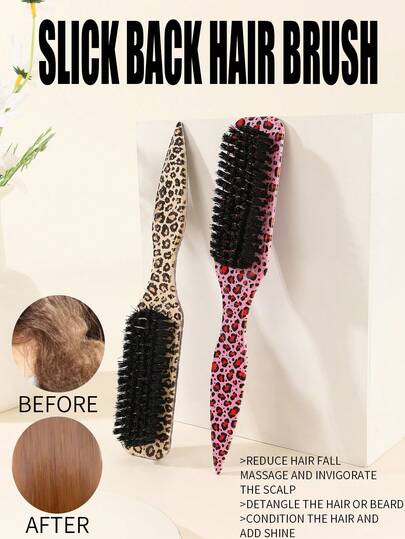 Zazumi 光滑后背发刷 - 适用于男女稀疏至中等发质的发刷 - 抚平散落的头发、所有发型、马尾辫/发髻、豹纹长柄胡须刷、清洁刷、发刷、梳子、美发工具、理发沙龙美发产品和配件、美容旅行必需品、男女适用的头发和胡须刷、光滑后背抚平工具、返校、旅行度假必需品、女士发饰
