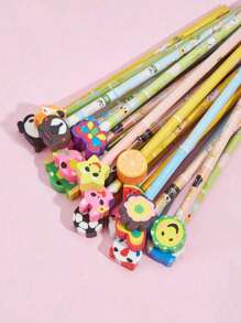 48pcs Cartoon Character HB Pencils With Cute Erasers, School Supply Set, Includes Random Mixed Cartoon Pencils With Adorable Erasers, Suitable For Back To School Students And Kids, Back To School Gift Set, Back To School Supplies (12pcs/24pcs/48pcs)