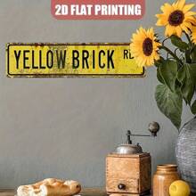 قطعة واحدة ، ديكور معدني مسطح 2D بطراز قديم، لافتة طريق الطوب الأصفر المعدنية ، ديكور حائطي لصالح المنزل والمقهى والمرآب والضيعة والحمام والمطبخ والحديقة , أساليب مختلفة من مواضع الثقوب