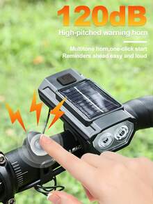 X-TIGER 太阳能自行车灯套装带喇叭，120dB 可充电，适用于山地车和公路车，前灯手电筒带尾灯 - 彩色 - 查看 4